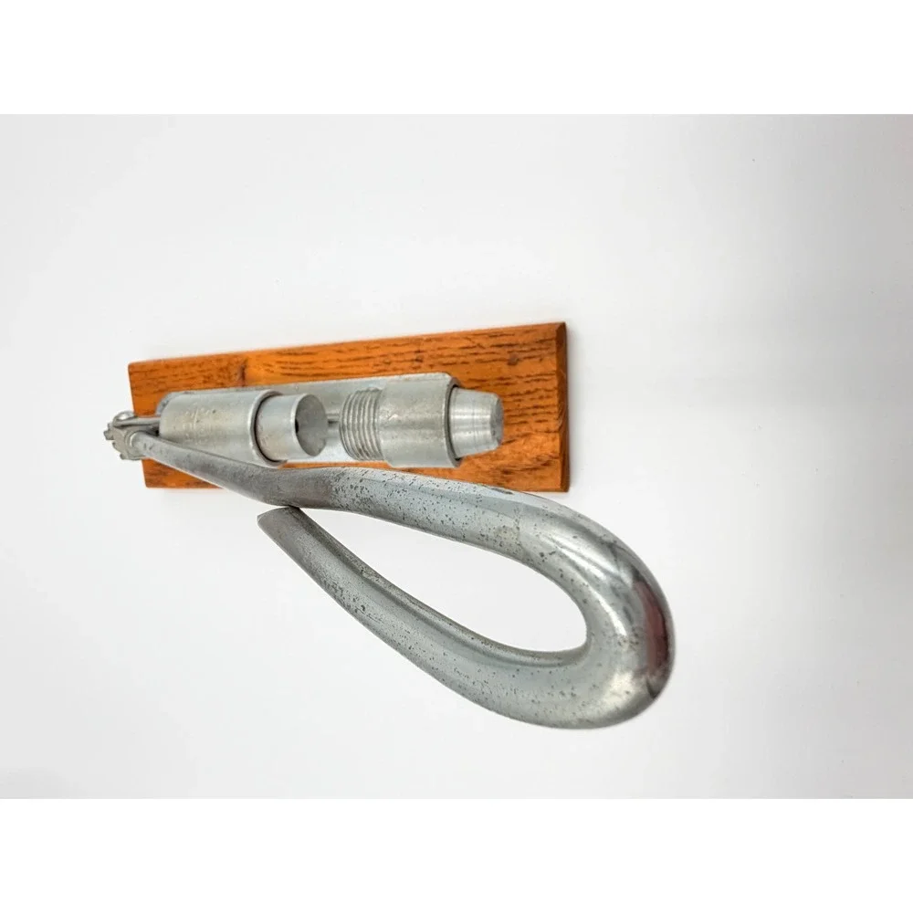 Vintage Reed's Rocket Pecan Nut Cracker Wood Base Manual Heavy Duty Silver Metal
